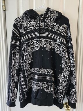 Adidas Black Bandana-Print Hoodie Sweatshirt, Sz 2XL (NWOT)